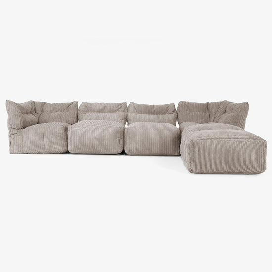 4-delige Modulaire Bank met Chaise Longue - Corduroy Beigegrijs 01