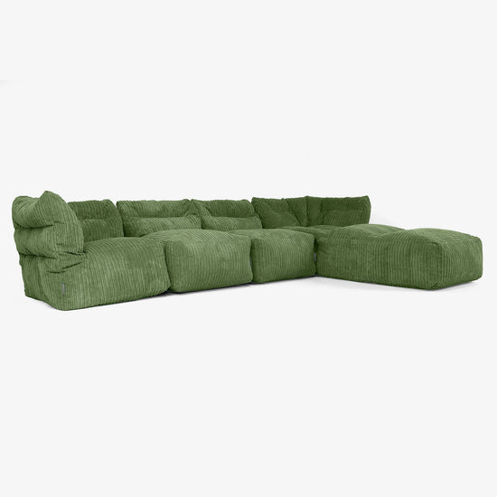 4-delige Modulaire Bank met Chaise Longue - Corduroy Bosgroen 02
