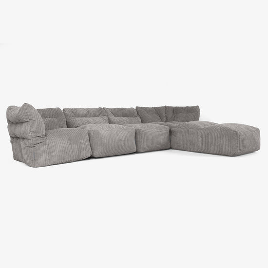 4-delige Modulaire Bank met Chaise Longue - Corduroy Graphite Grijs 02