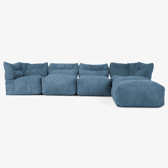 4-delige Modulaire Bank met Chaise Longue - Corduroy Marineblauw 01