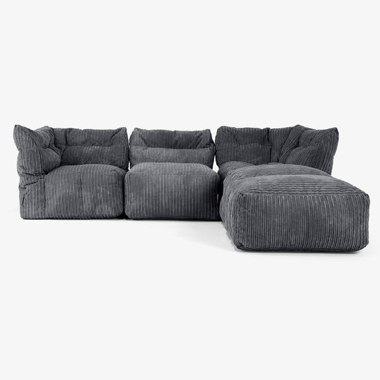 3-delige Modulaire Bank met Chaise Longue en Armleuningen - Corduroy Zwart 01