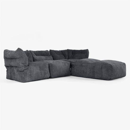 3-delige Modulaire Bank met Chaise Longue en Armleuningen - Corduroy Zwart 02