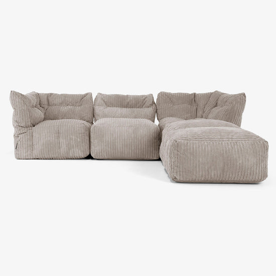3-delige Modulaire Bank met Chaise Longue en Armleuningen - Corduroy Beigegrijs 01