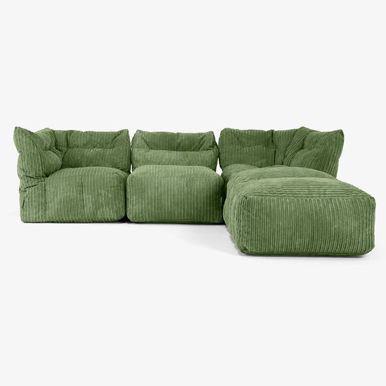 3-delige Modulaire Bank met Chaise Longue en Armleuningen - Corduroy Bosgroen 01