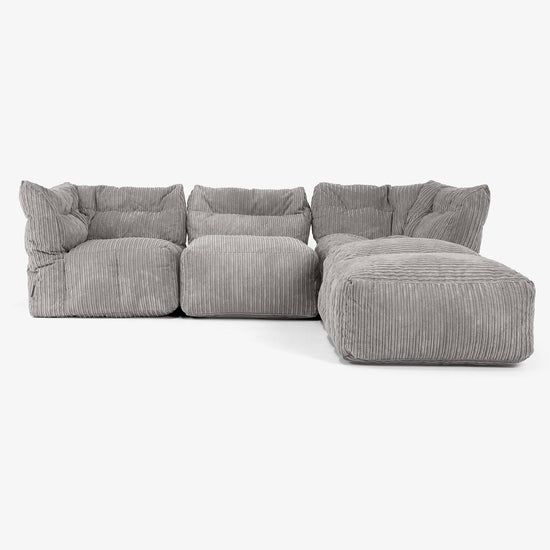 3-delige Modulaire Bank met Chaise Longue en Armleuningen - Corduroy Graphite Grijs 01
