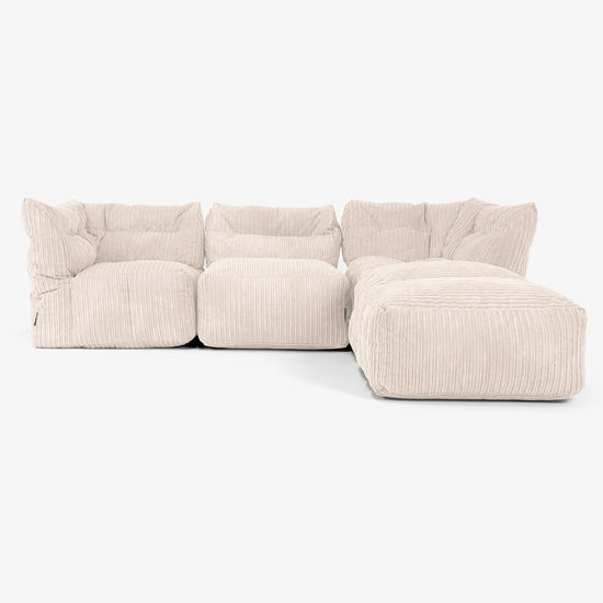 3-delige Modulaire Bank met Chaise Longue en Armleuningen - Corduroy Ivoor 01