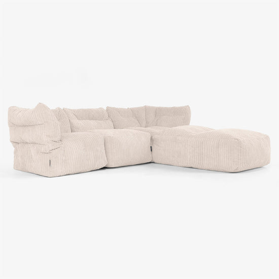 3-delige Modulaire Bank met Chaise Longue en Armleuningen - Corduroy Ivoor 02