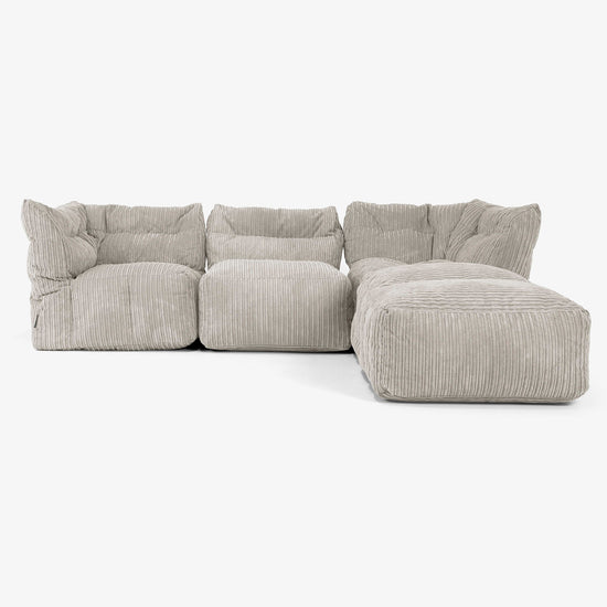 3-delige Modulaire Bank met Chaise Longue en Armleuningen - Corduroy Mink 01