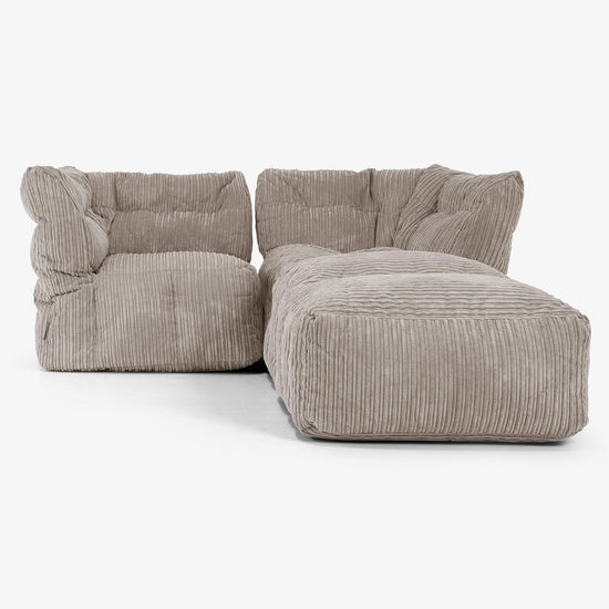 2-delige Modulaire Bank met Chaise Longue - Corduroy Beigegrijs 01