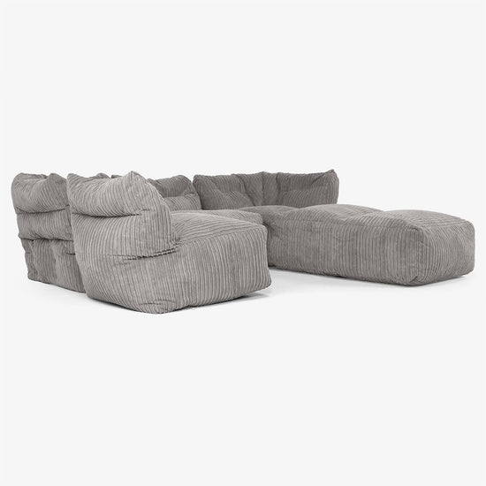 4-delige Modulaire Bank met Chaise Longue - Corduroy Graphite Grijs 04