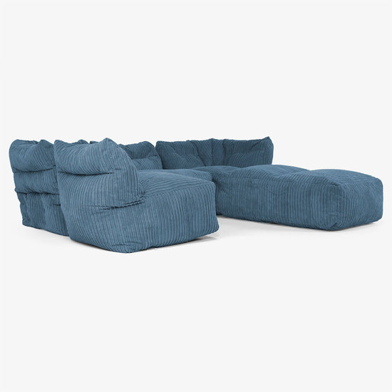 4-delige Modulaire Bank met Chaise Longue - Corduroy Marineblauw 04
