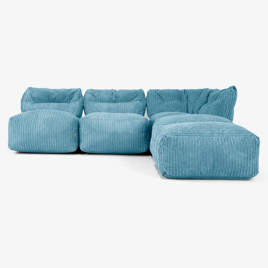 3-delige Modulaire Bank met Chaise Longue, zonder Armleuningen - Corduroy Petrol 01