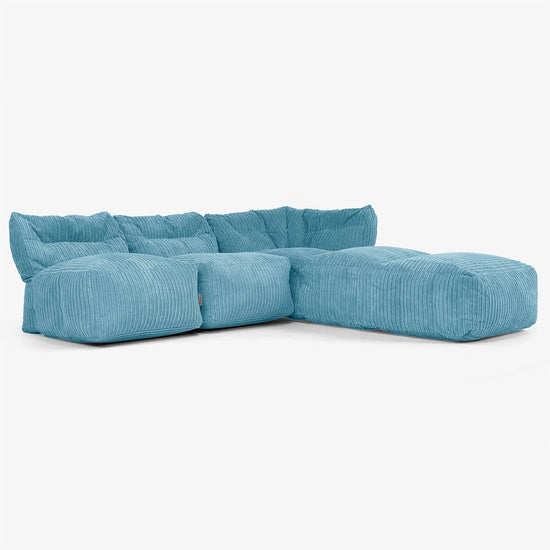 3-delige Modulaire Bank met Chaise Longue, zonder Armleuningen - Corduroy Petrol 02
