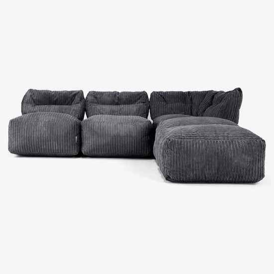 3-delige Modulaire Bank met Chaise Longue, zonder Armleuningen - Corduroy Zwart 01