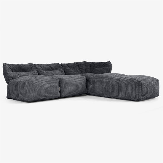 3-delige Modulaire Bank met Chaise Longue, zonder Armleuningen - Corduroy Zwart 02