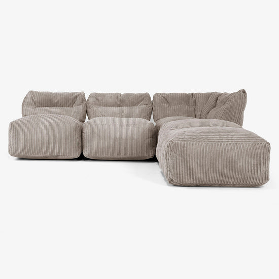 3-delige Modulaire Bank met Chaise Longue, zonder Armleuningen - Corduroy Beigegrijs 01