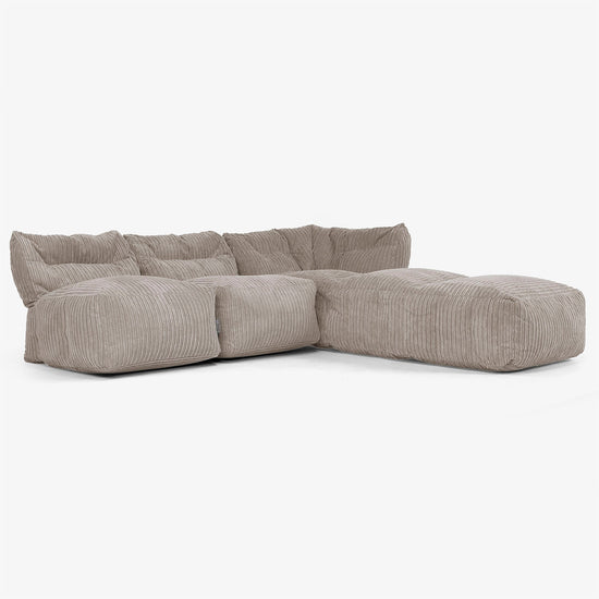3-delige Modulaire Bank met Chaise Longue, zonder Armleuningen - Corduroy Beigegrijs 02