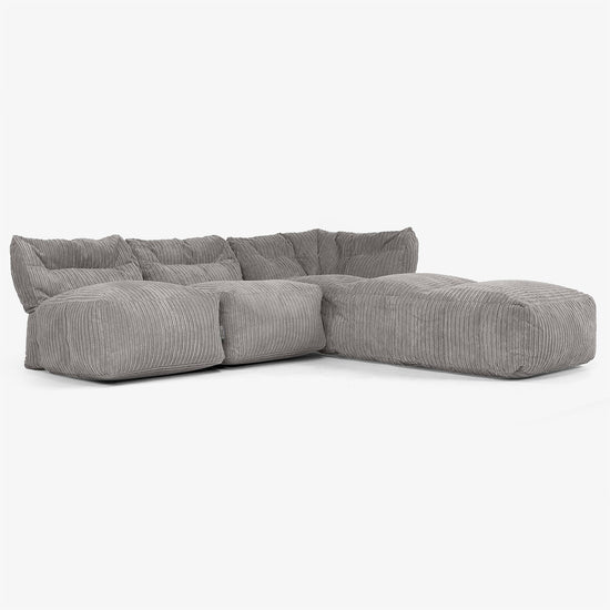 3-delige Modulaire Bank met Chaise Longue, zonder Armleuningen - Corduroy Graphite Grijs 02
