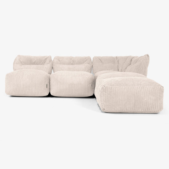 3-delige Modulaire Bank met Chaise Longue, zonder Armleuningen - Corduroy Ivoor 01