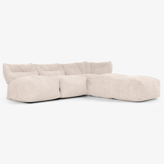 3-delige Modulaire Bank met Chaise Longue, zonder Armleuningen - Corduroy Ivoor 02