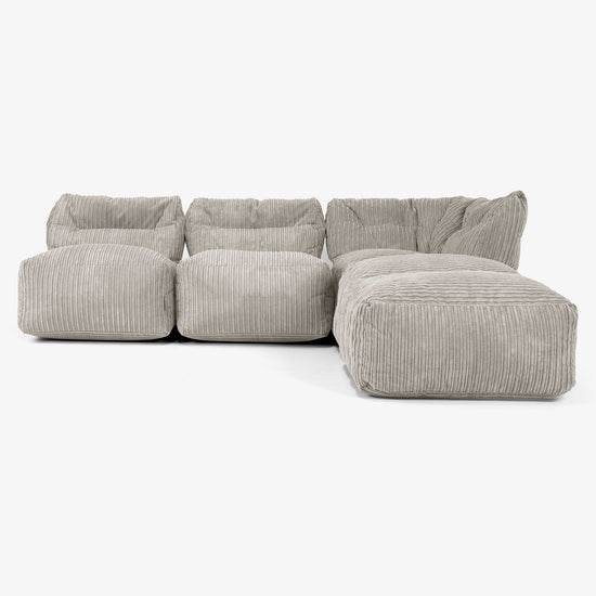 3-delige Modulaire Bank met Chaise Longue, zonder Armleuningen - Corduroy Mink 01
