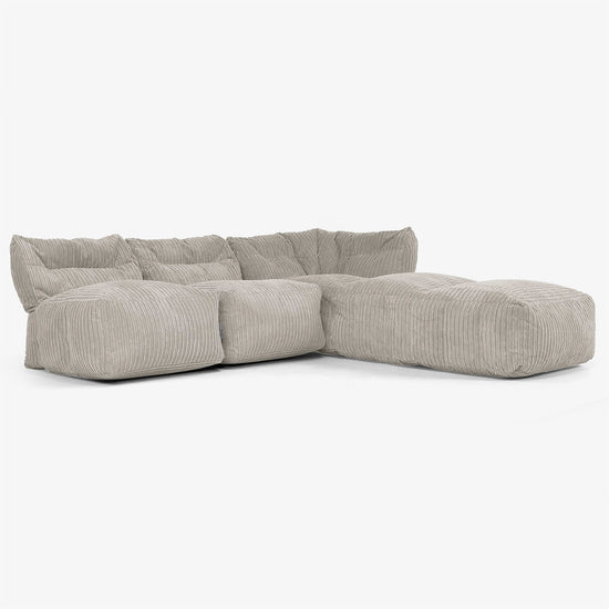 3-delige Modulaire Bank met Chaise Longue, zonder Armleuningen - Corduroy Mink 02