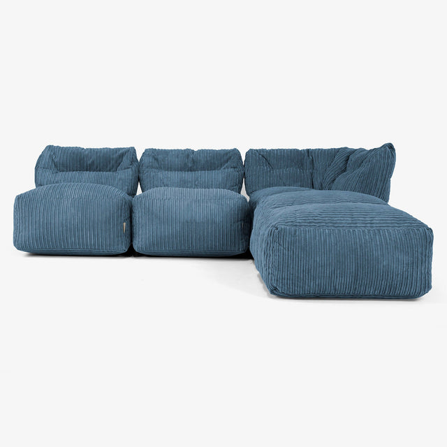 3-delige Modulaire Bank met Chaise Longue, zonder Armleuningen - Corduroy Marineblauw 01
