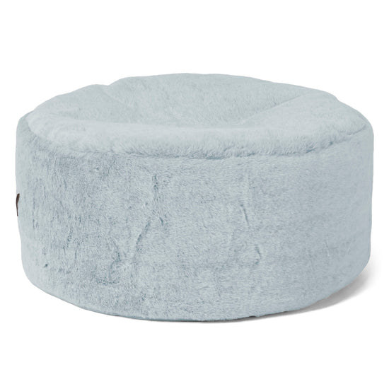 Grote Ronde Voetenbank - Nepkonijnenbont Stoffig Blauw 01