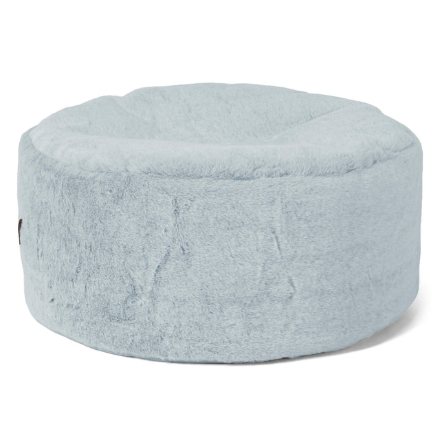 Grote Ronde Voetenbank - Nepkonijnenbont Stoffig Blauw 01