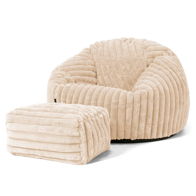 Klassieke Zitzak Stoel - Ultra Pluche Corduroy Crème 02