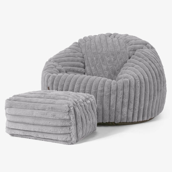 Klassieke Zitzak Stoel - Ultra Pluche Corduroy Grijs 02