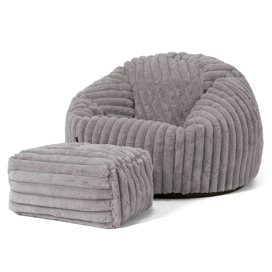 Klassieke Zitzak Stoel - Ultra Pluche Corduroy Grijs 02