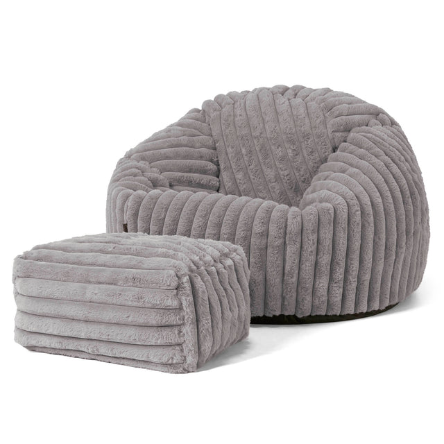 Klassieke Zitzak Stoel - Ultra Pluche Corduroy Grijs 02