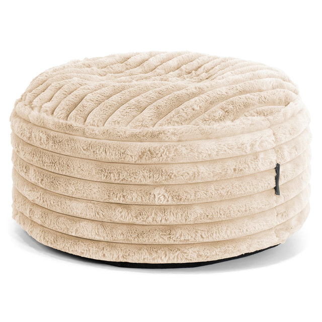 Grote Ronde Voetenbank - Ultra Pluche Corduroy Crème 01