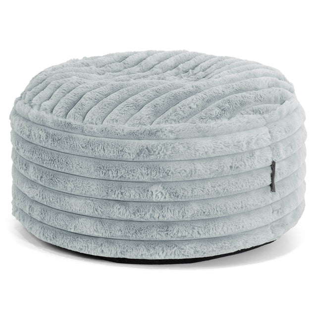 Grote Ronde Voetenbank - Ultra Pluche Corduroy Eendenei Blauw 01