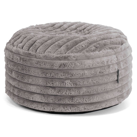 Grote Ronde Voetenbank - Ultra Pluche Corduroy Grijs 01