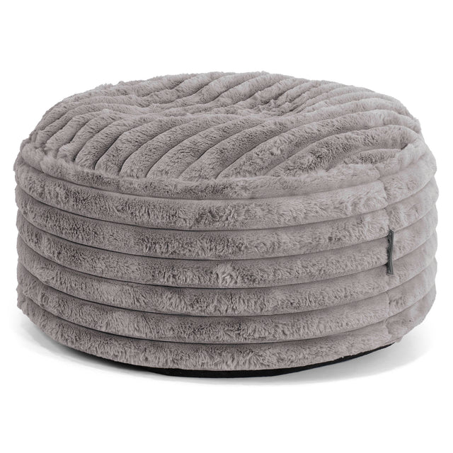 Grote Ronde Voetenbank - Ultra Pluche Corduroy Grijs 01