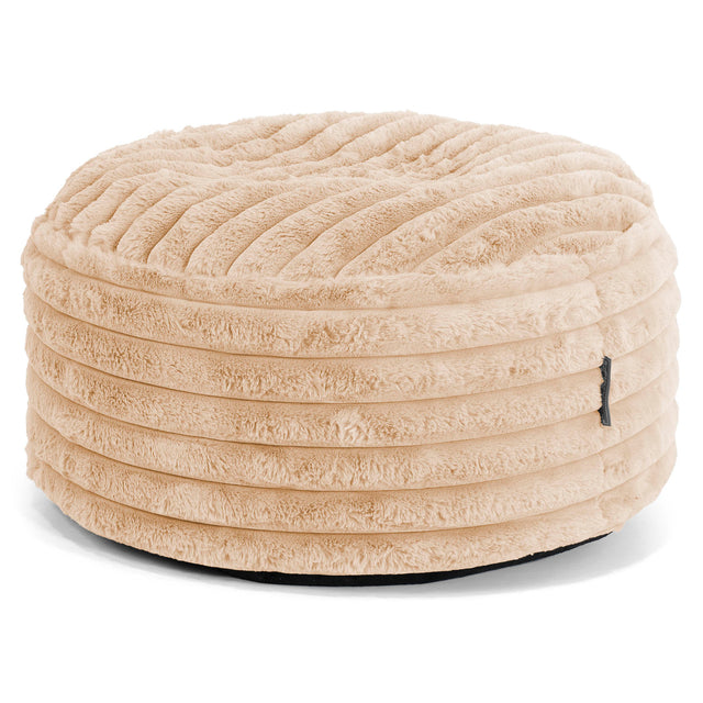 Grote Ronde Voetenbank - Ultra Pluche Corduroy Perzik 01