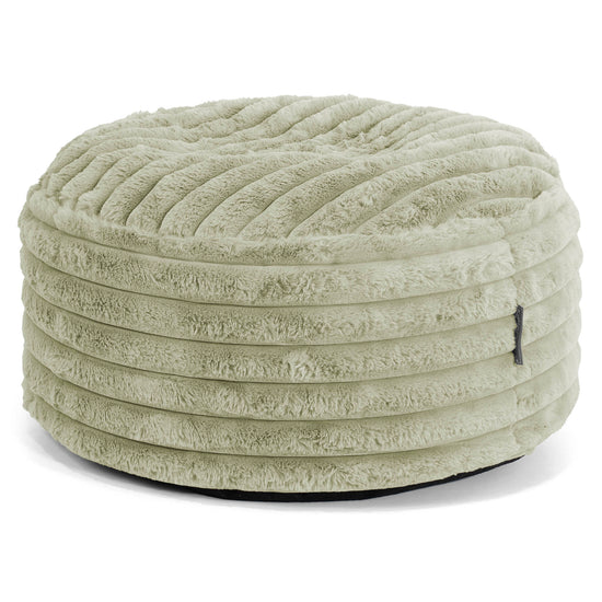 Grote Ronde Voetenbank - Ultra Pluche Corduroy Saliegroen 01
