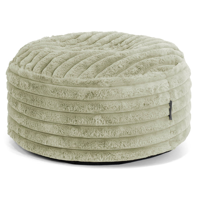 Grote Ronde Voetenbank - Ultra Pluche Corduroy Saliegroen 01