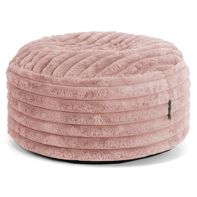 Grote Ronde Voetenbank - Ultra Pluche Corduroy Stoffig Roze 01