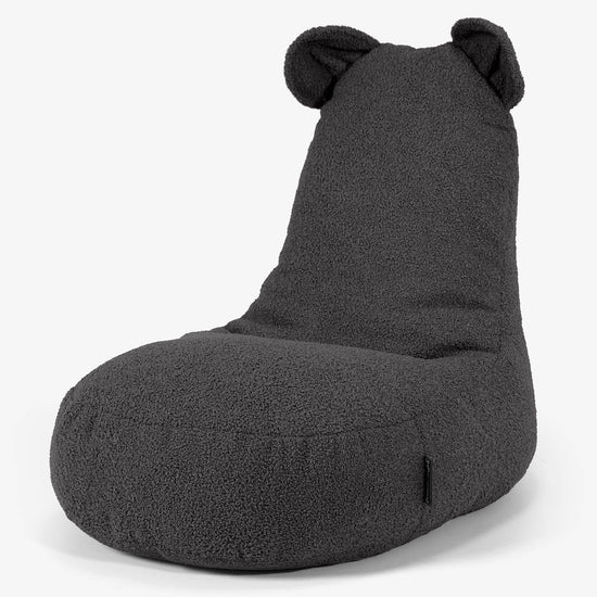 Kinder Zitzakstoel met Dierenthema Beer 2-6 jaar oud - Boucle Graphite Grijs 01