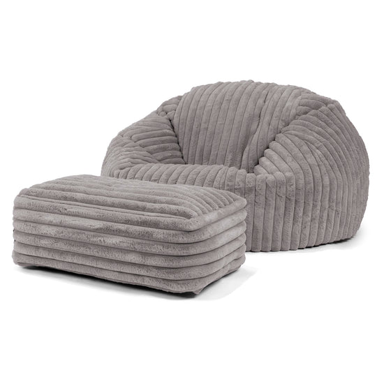 Klassieke Zitzak Stoel Bank - Ultra Pluche Corduroy Grijs 02