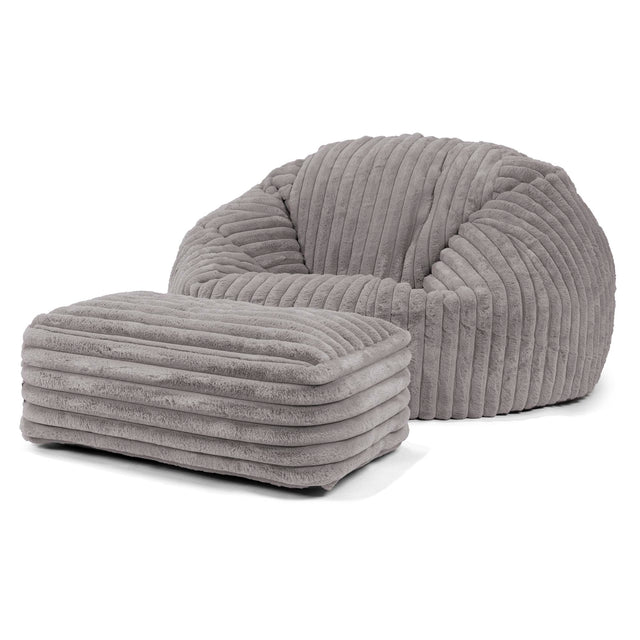 Klassieke Zitzak Stoel Bank - Ultra Pluche Corduroy Grijs 02
