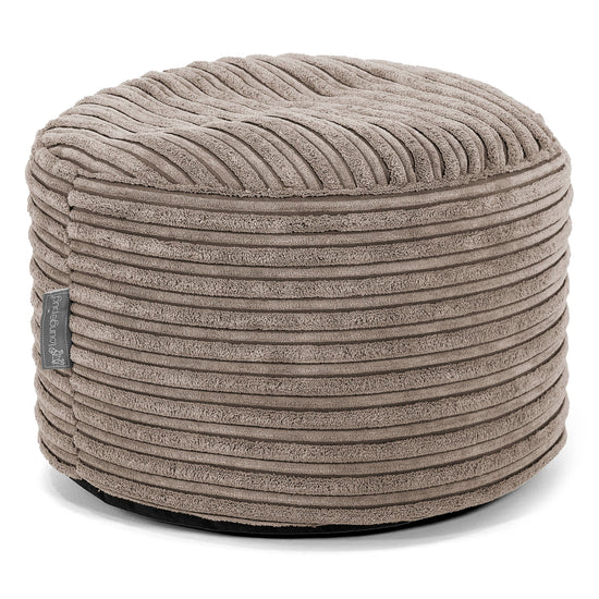 Kleine Ronde Voetenbank - Corduroy Beigegrijs 01