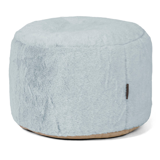 Kleine Ronde Voetenbank - Nepkonijnenbont Stoffig Blauw 01