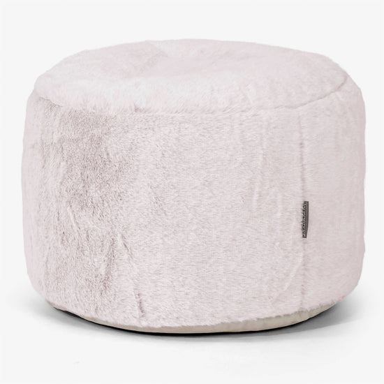 Kleine Ronde Voetenbank - Nepkonijnenbont Stoffig Roze 01