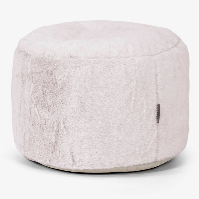 Kleine Ronde Voetenbank - Nepkonijnenbont Stoffig Roze 01