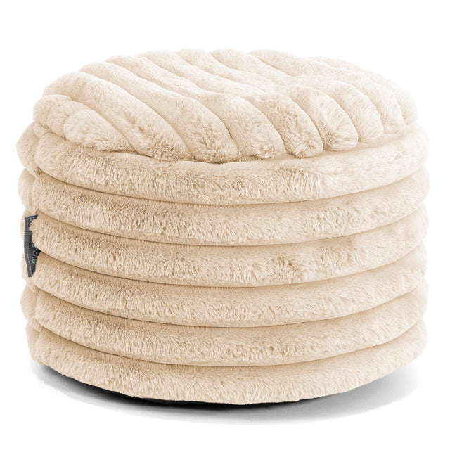 Kleine Ronde Voetenbank - Ultra Pluche Corduroy Crème 01