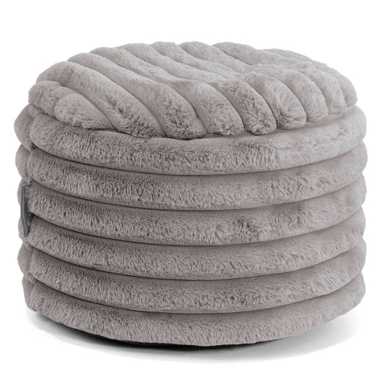 Kleine Ronde Voetenbank - Ultra Pluche Corduroy Grijs 01